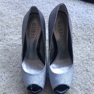 GUESS SILVER GLITTER HIGH HEELS